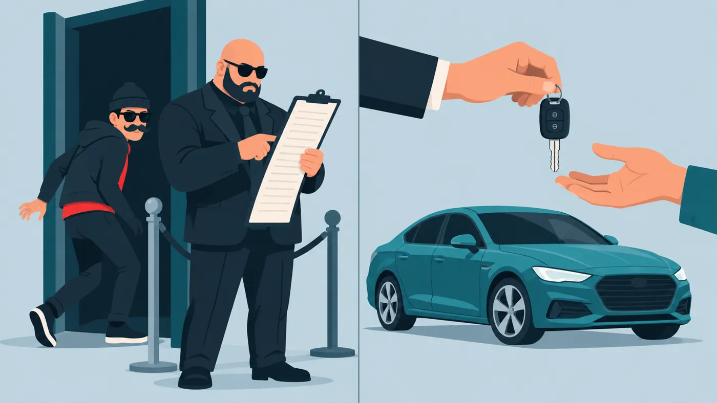 A guest list asks “who are you?” and can be slipped past. A key is the access itself, for exactly one car.